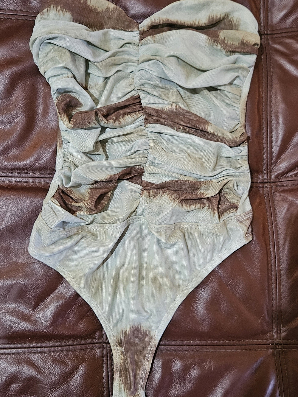 Fashion Nova Sage Green & Brown Ruched Bodysuit